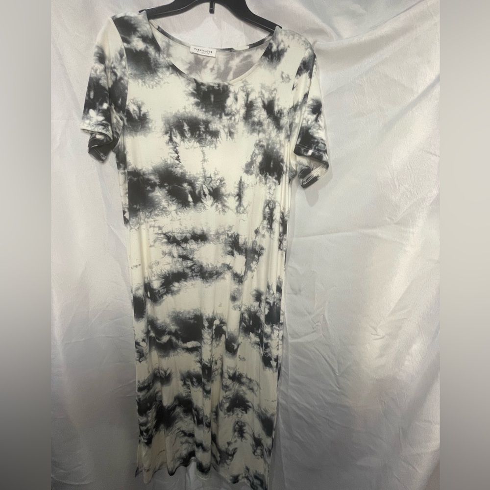 Tie-Dye Black, Gray and Ivory Dress